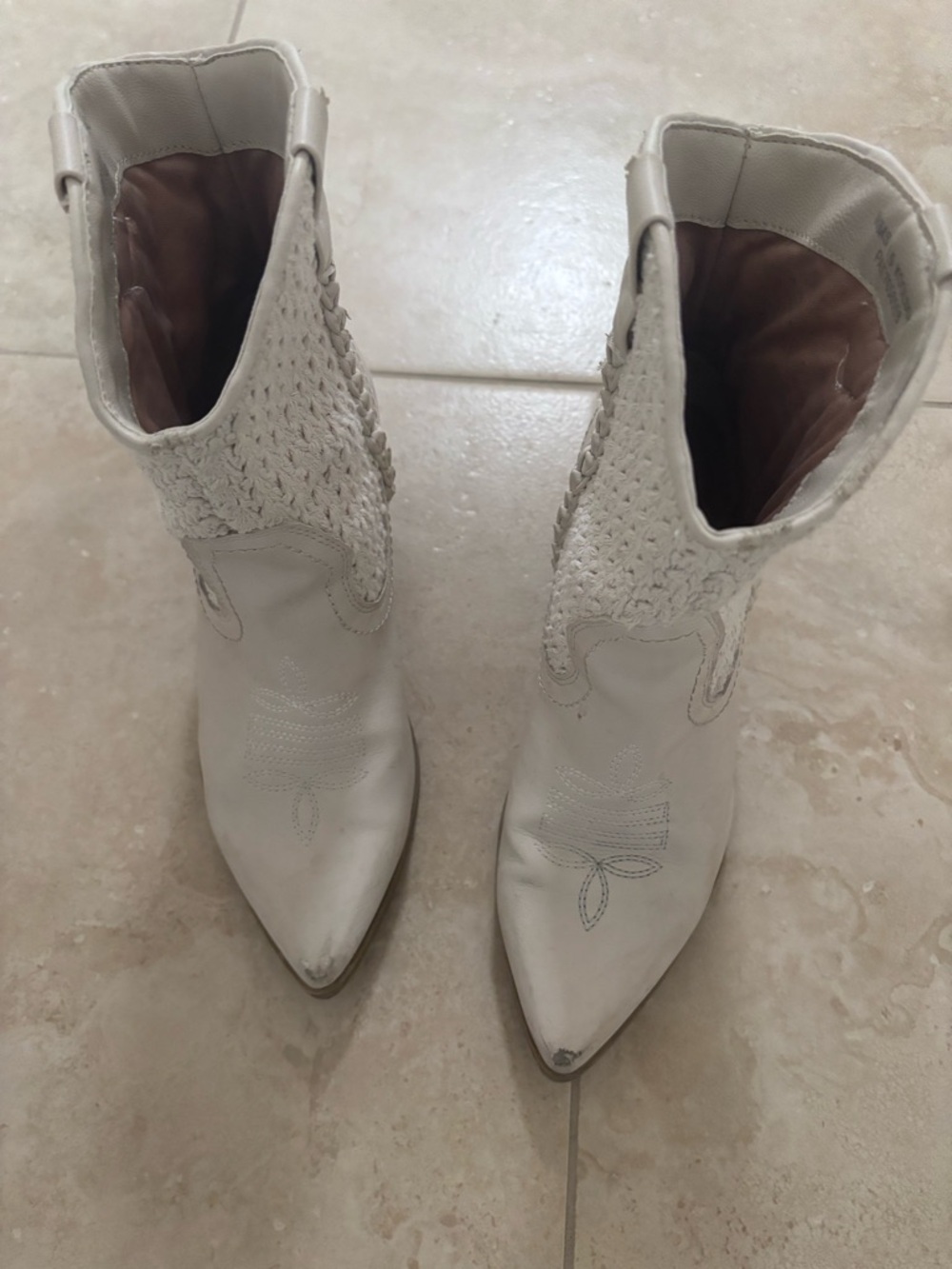 Dolce Vita Cream Woven Shaft Western Ankle Boots